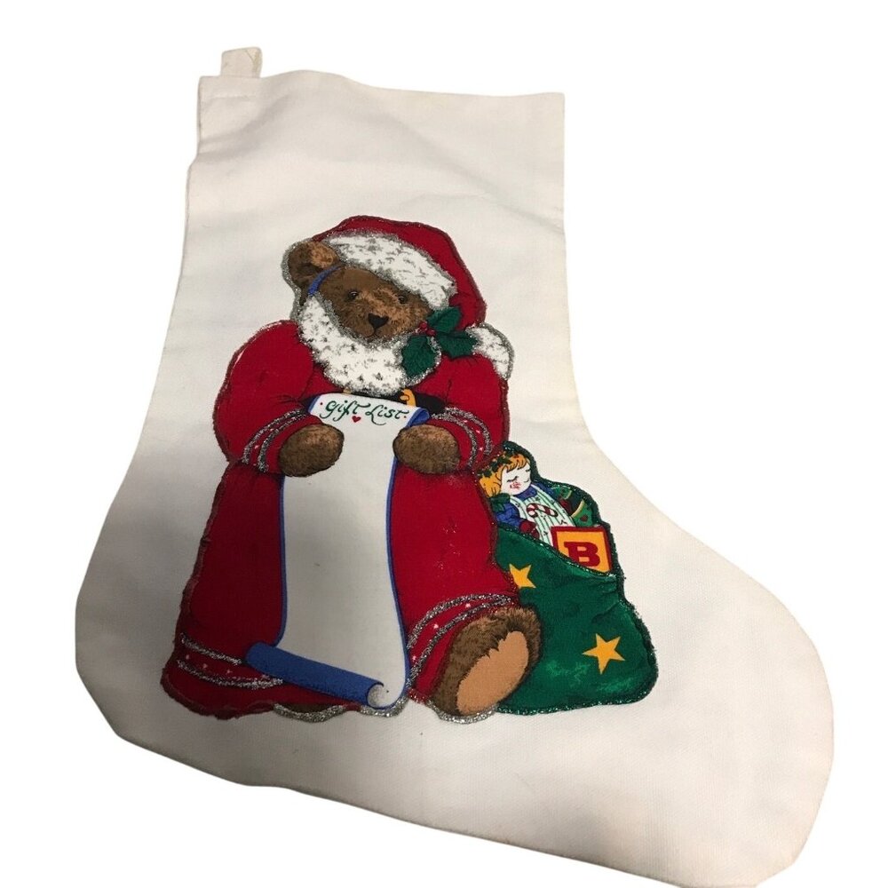 Handcrafted Christmas Stocking With Santa Bear & Gift Bag Design